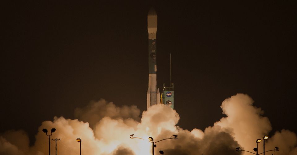 Rocket launch at night